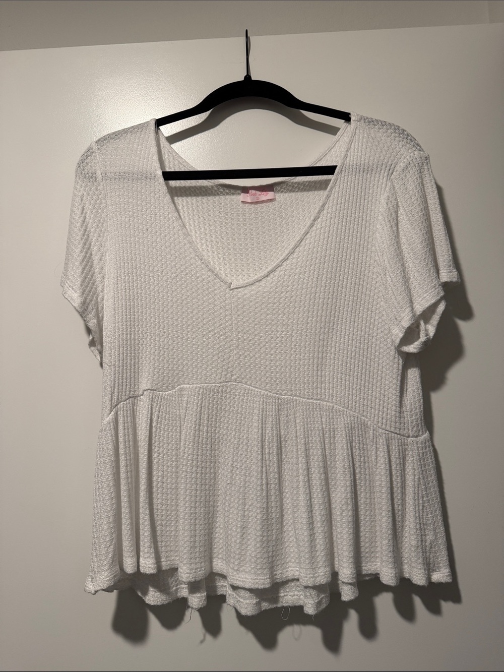 Pink Lily White V-Neck Textured Peplum Tunic